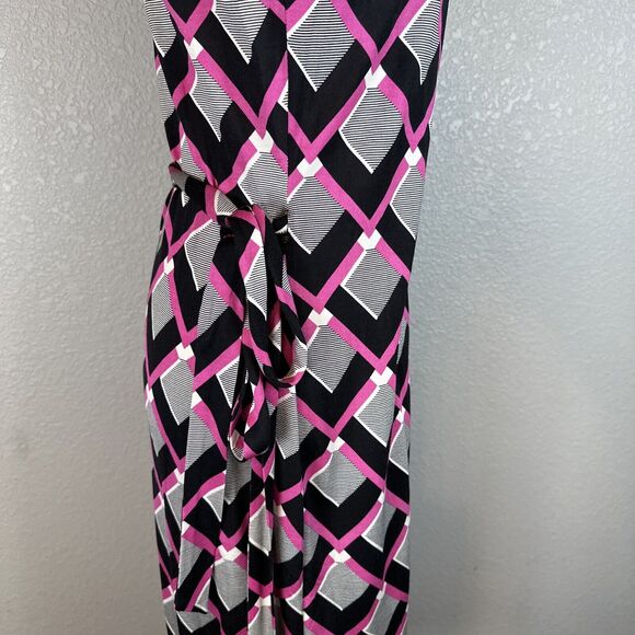 Diane Von Furstenberg Julian Two Wrap Dress Size 12 Square Tips Pink Black Silk - Picture 6 of 10